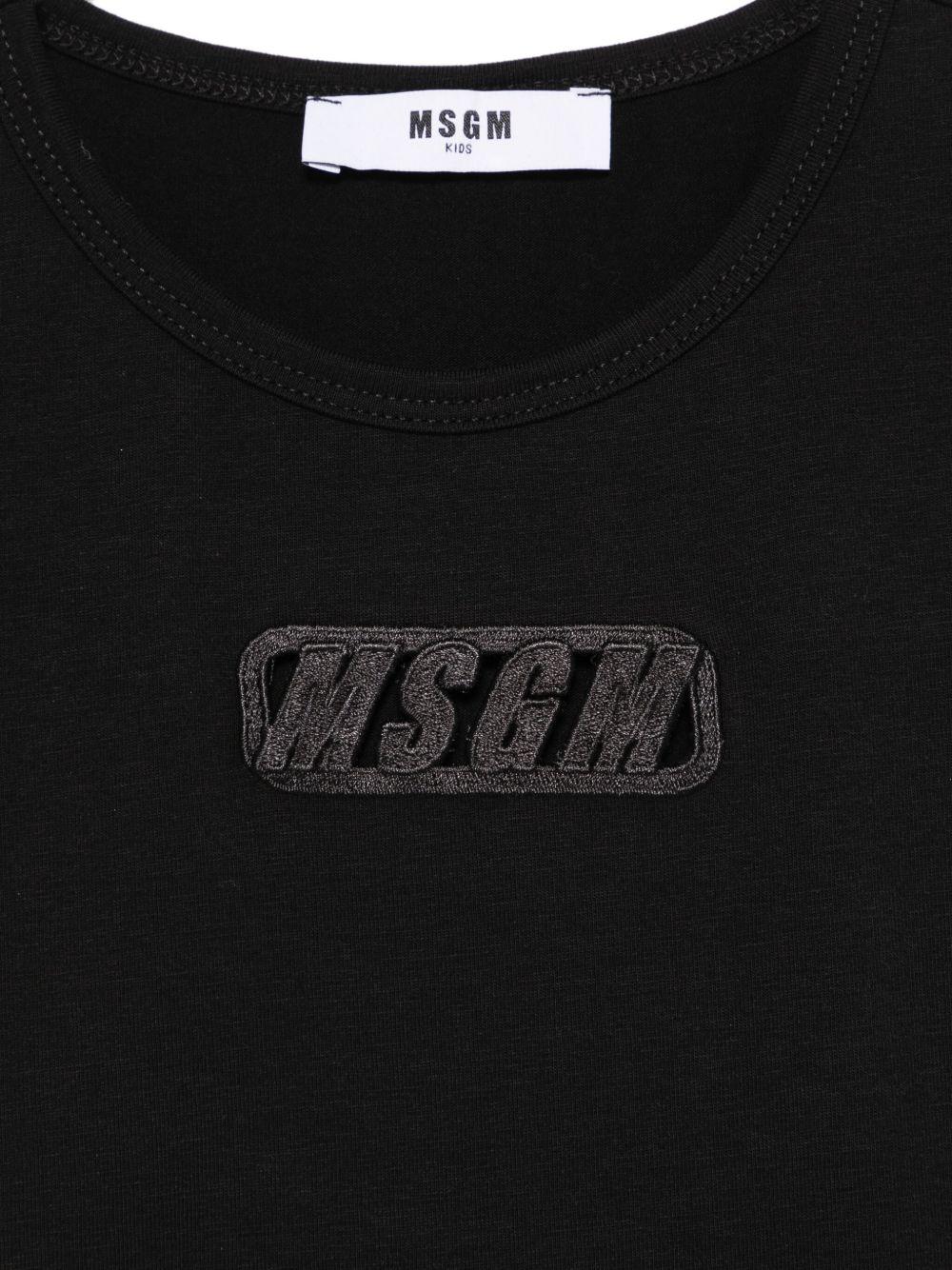 T-shirt per bambina MSGM Kids nero in jersey elasticizzato con ricamo con logo frontale - Rubino Kids