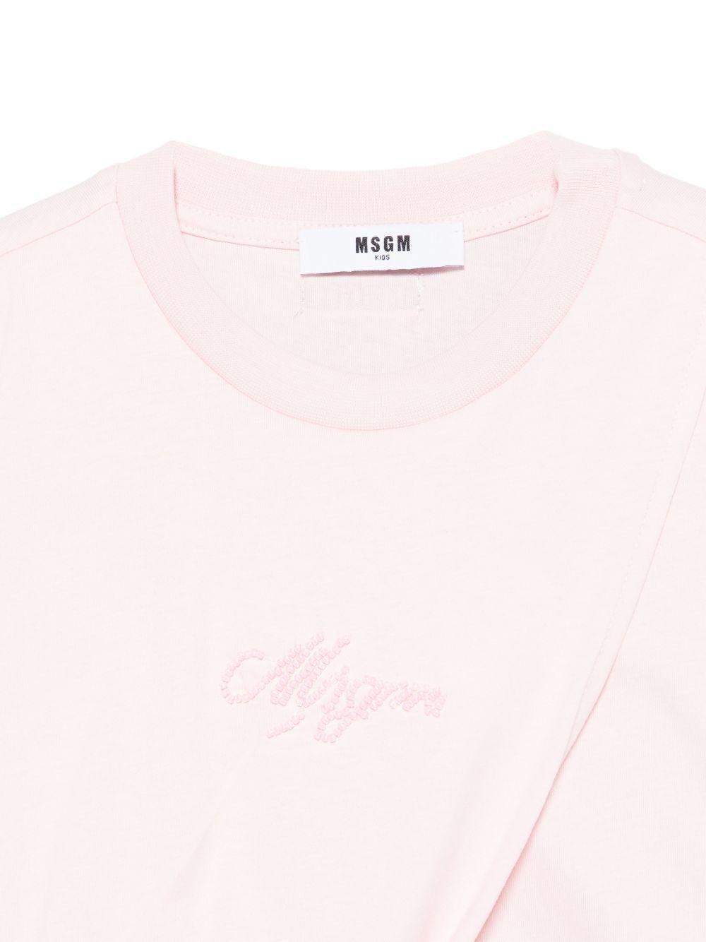 T-shirt per bambina MSGM Kids rosa con dettaglio nodo - Rubino Kids