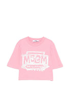 T-shirt per bambina MSGM Kids rosa con stampa logo sul davanti - Rubino Kids
