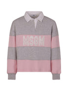 T-shirt per bambina MSGM Kids rosa e grigia a maniche lunghe - Rubino Kids
