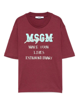 MSGM Kids red T-shirt for girls with logo on the front