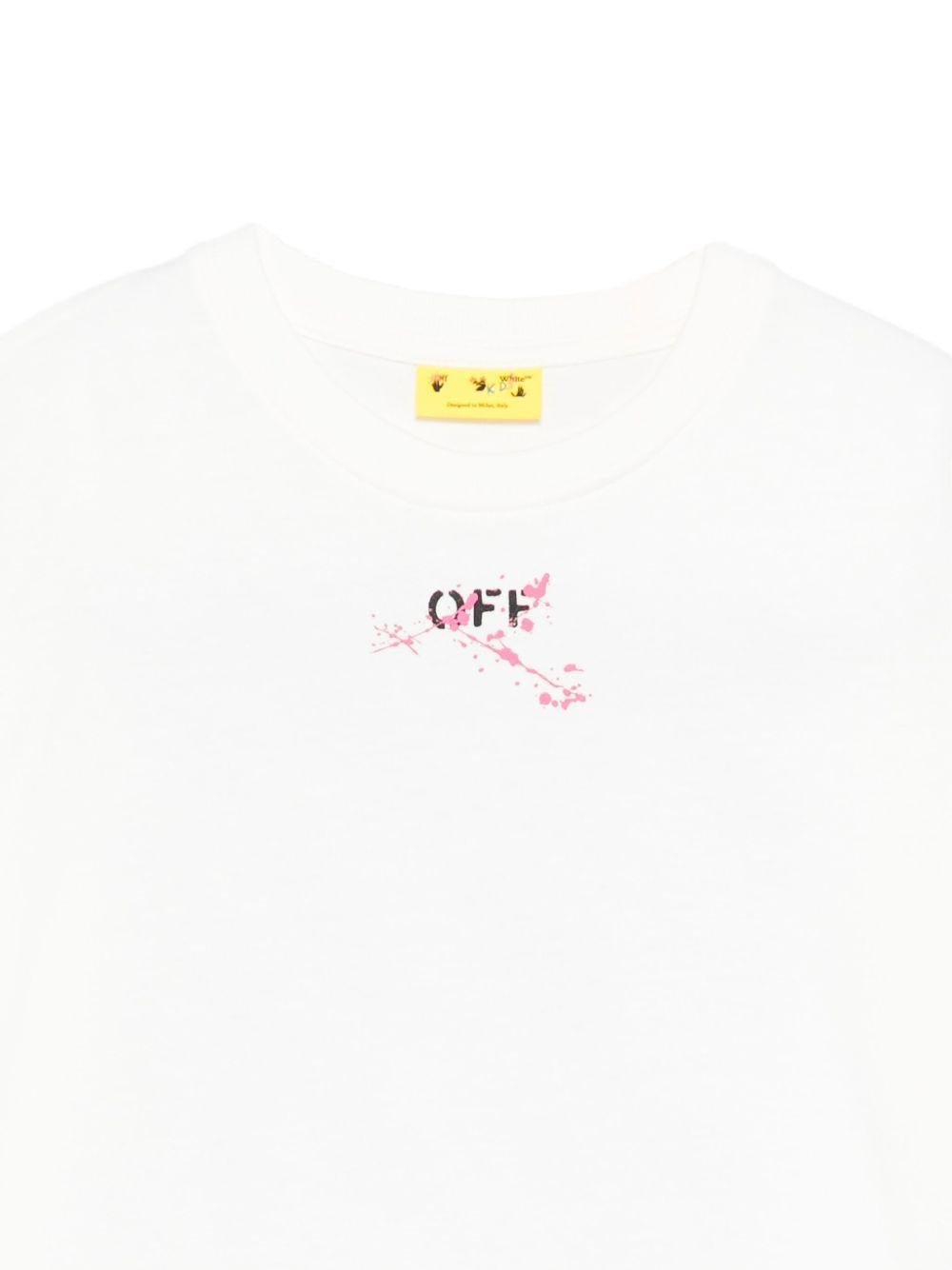 T-shirt per bambina Off - White Kids bianca con effetto vernice e logo stampato - Rubino Kids