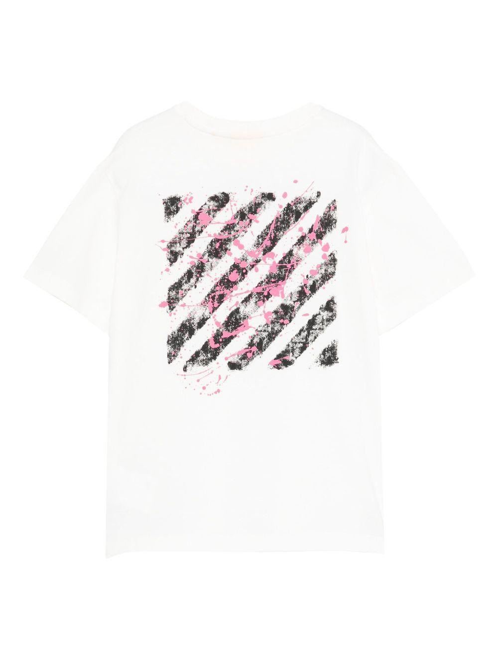 T-shirt per bambina Off - White Kids bianca con effetto vernice e logo stampato - Rubino Kids