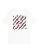 T-shirt per bambina Off - White Kids bianca con effetto vernice e logo stampato - Rubino Kids
