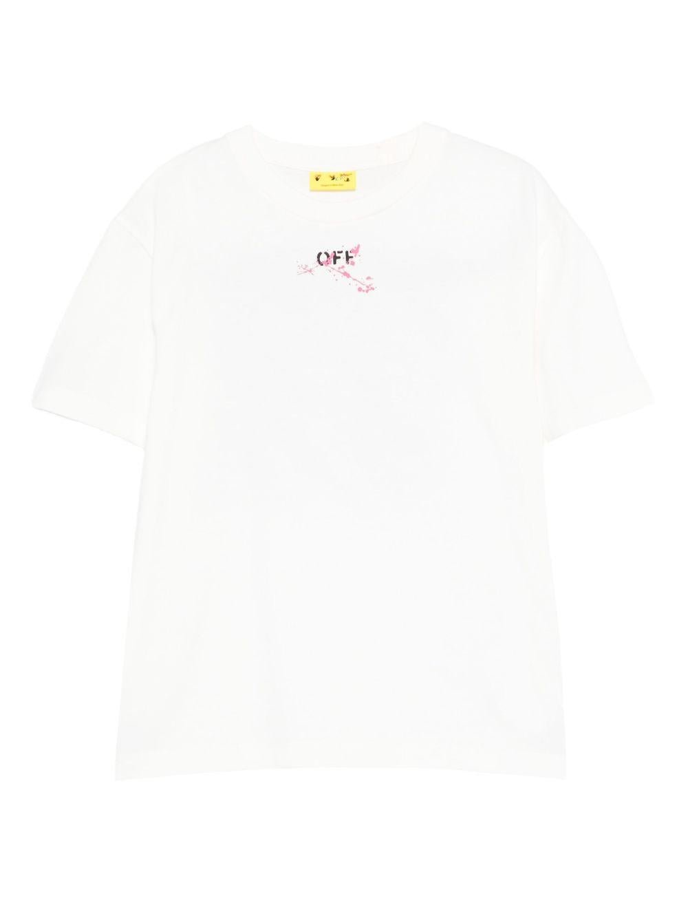 T-shirt per bambina Off - White Kids bianca con effetto vernice e logo stampato - Rubino Kids
