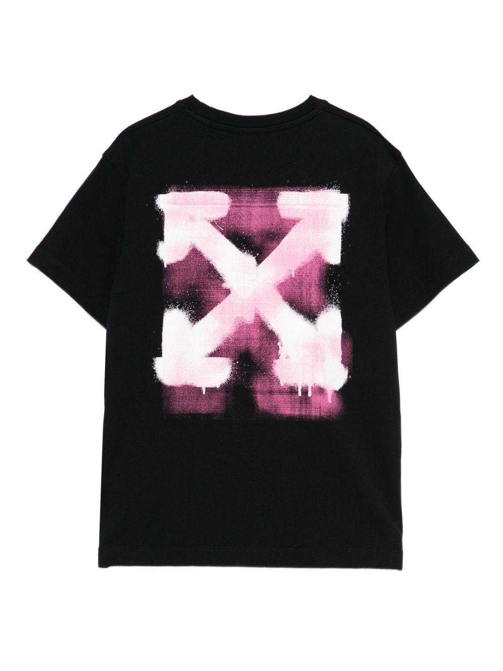 T-shirt per bambina Off - White Kids nera con logo ed effetto vernice spray - Rubino Kids