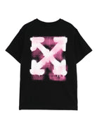 T-shirt per bambina Off - White Kids nera con logo ed effetto vernice spray - Rubino Kids