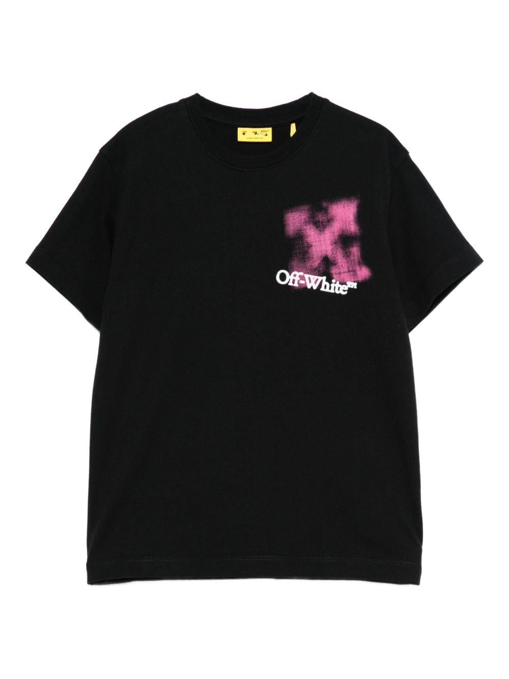 T-shirt per bambina Off - White Kids nera con logo ed effetto vernice spray - Rubino Kids
