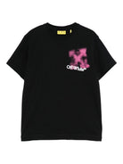 T-shirt per bambina Off - White Kids nera con logo ed effetto vernice spray - Rubino Kids