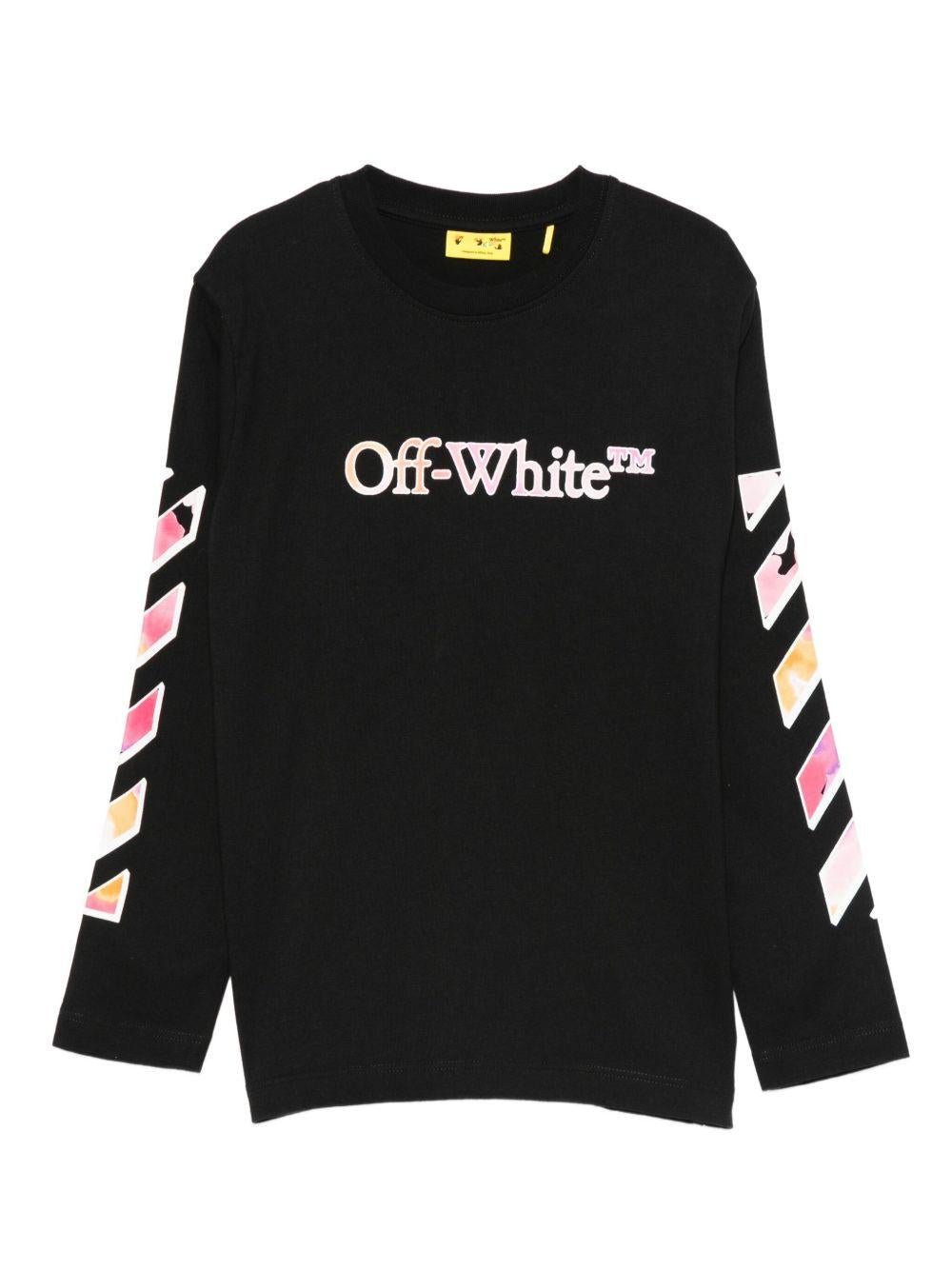 T-shirt per bambina Off - White Kids nera con logo in lettere - Rubino Kids