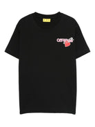 T-shirt per bambina Off - White Kids nera con logo stampato e motivo a cuore - Rubino Kids