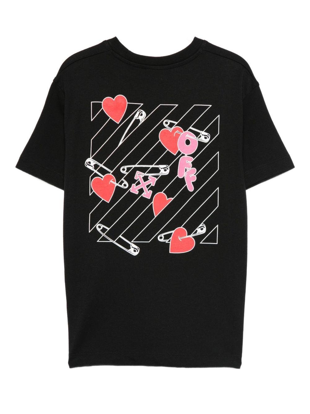 T-shirt per bambina Off - White Kids nera con logo stampato e motivo a cuore - Rubino Kids