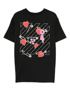 T-shirt per bambina Off - White Kids nera con logo stampato e motivo a cuore - Rubino Kids