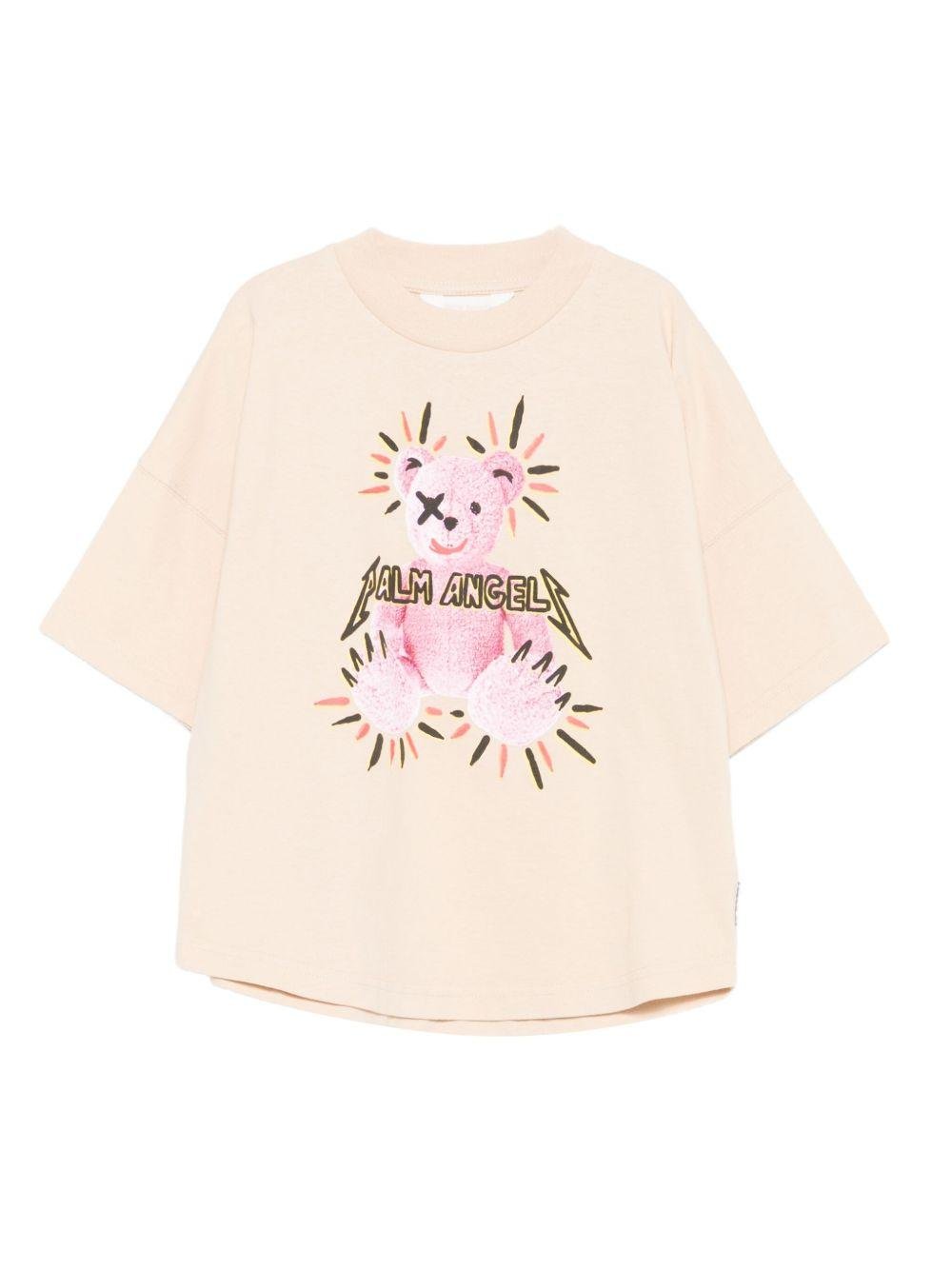 T-shirt per bambina Palm Angels Kids beige con stampa grafica - Rubino Kids