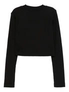 T-shirt per bambina Palm Angels Kids nero a coste a maniche lunghe - Rubino Kids