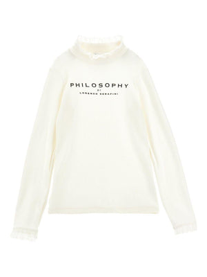 Philosophy Di Lorenzo Serafini Kids white T-shirt with lace trim for girls