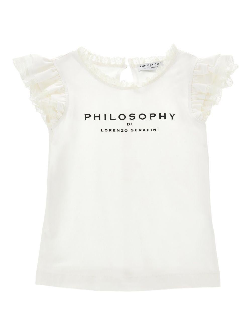 T-shirt per bambina Philosophy di Lorenzo Serafini Kids bianca con logo sul davanti - Rubino Kids
