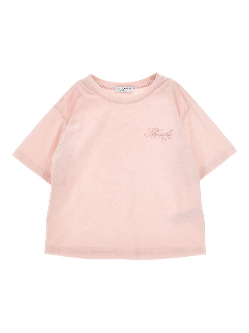 T-shirt per bambina Philosophy di Lorenzo Serafini Kids rosa con logo ricamato sul davanti - Rubino Kids