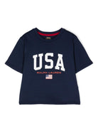 T-shirt per bambina Ralph Lauren Kids blu in cotone con stampa logo - Rubino Kids