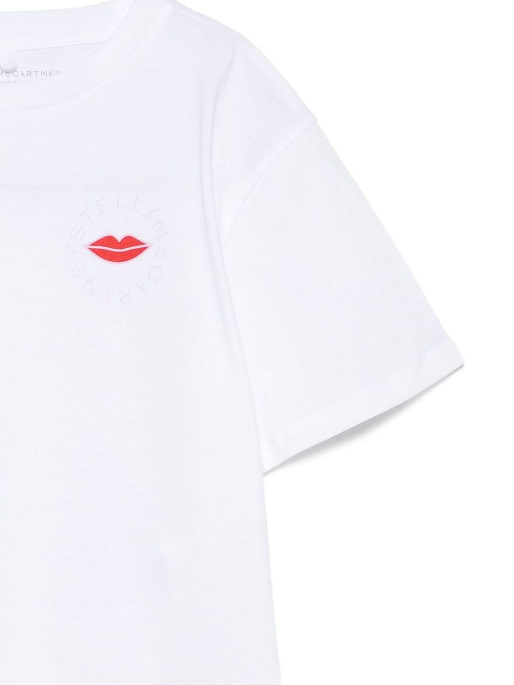 T-shirt per bambina Stella McCartney Kids bianco con stampa labbra - Rubino Kids