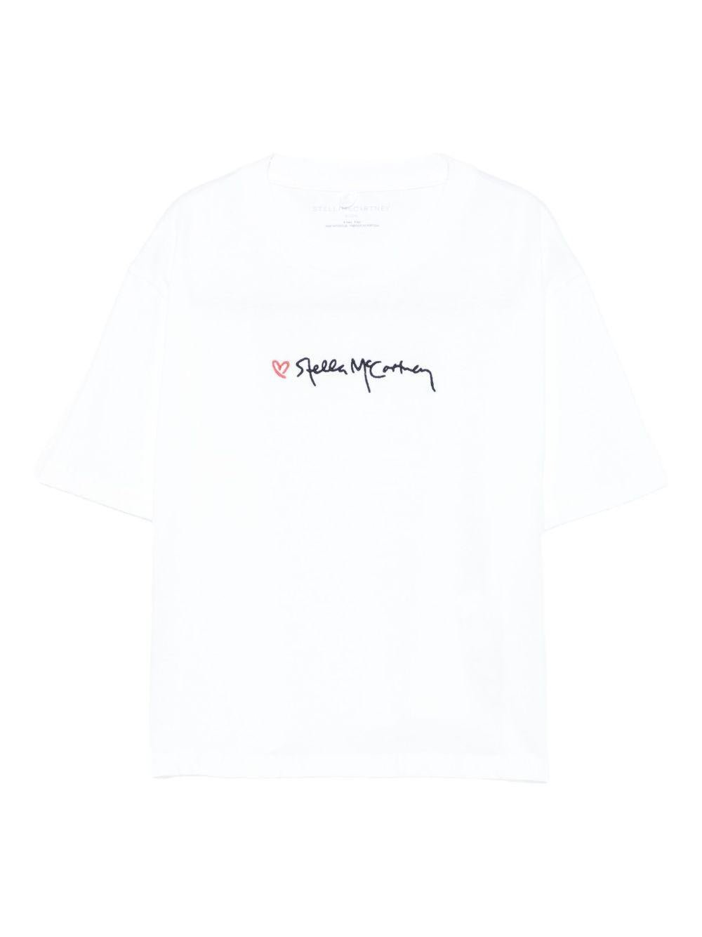 T-shirt per bambina Stella McCartney Kids bianco in cotone con logo ricamato - Rubino Kids