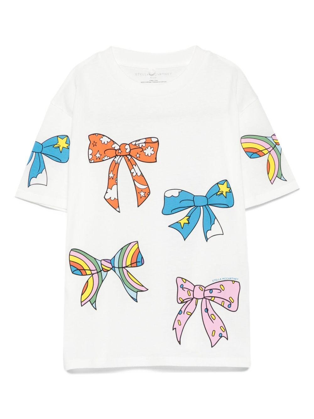 T-shirt per bambina Stella McCartney Kids bianco in cotone con stampa a fiocco - Rubino Kids
