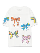 T-shirt per bambina Stella McCartney Kids bianco in cotone con stampa a fiocco - Rubino Kids
