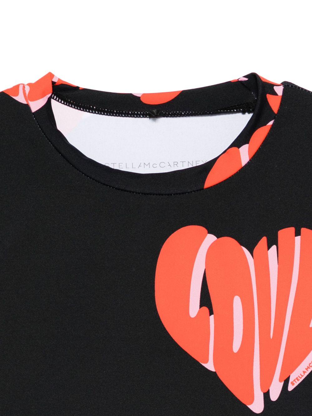 T-shirt per bambina Stella McCartney Kids nera con stampa cuori - Rubino Kids