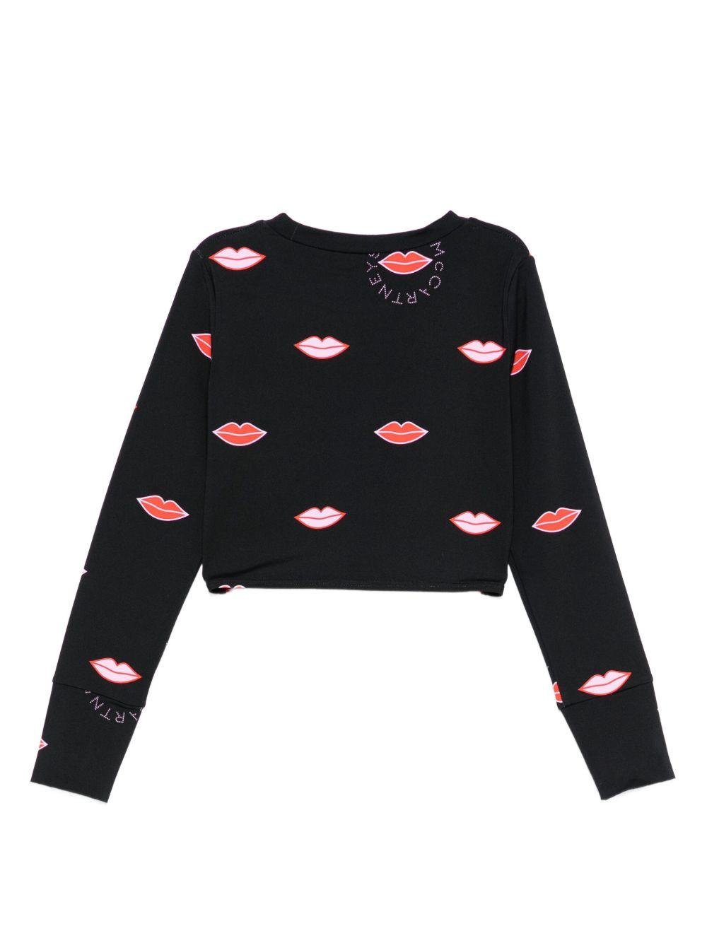 T-shirt per bambina Stella McCartney Kids nera con stampa labbra - Rubino Kids