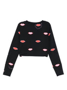 T-shirt per bambina Stella McCartney Kids nera con stampa labbra - Rubino Kids