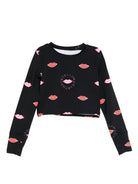 T-shirt per bambina Stella McCartney Kids nera con stampa labbra - Rubino Kids