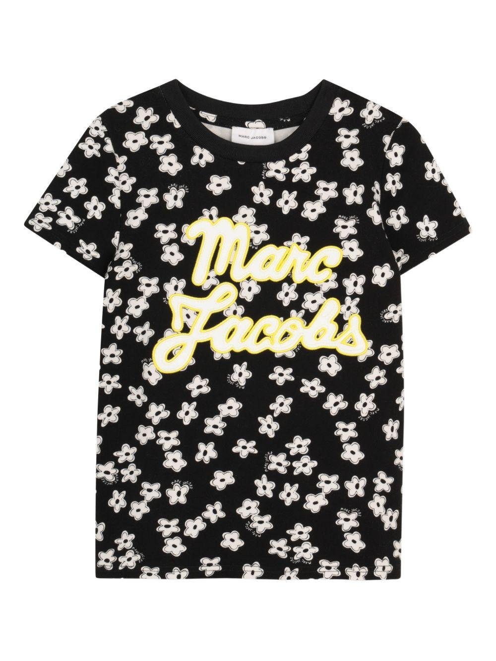 T-shirt per bambina The Marc Jacobs Kids nero con stampa a fiori all - over - Rubino Kids
