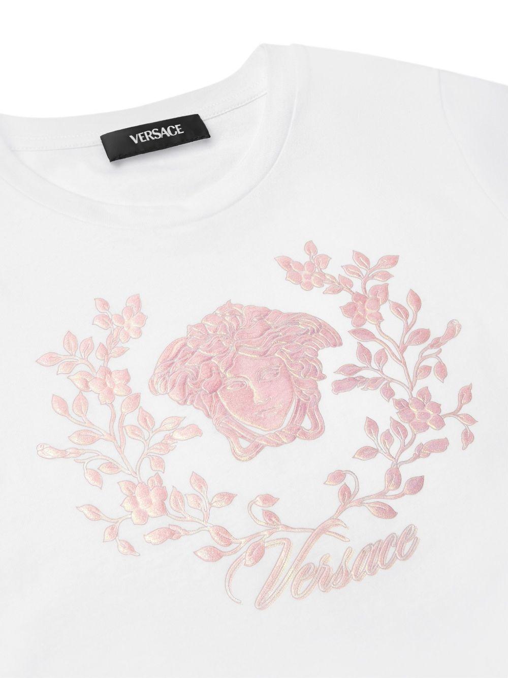 T-shirt per bambina Versace Kids bianco con motivo Medusa Crest - Rubino Kids
