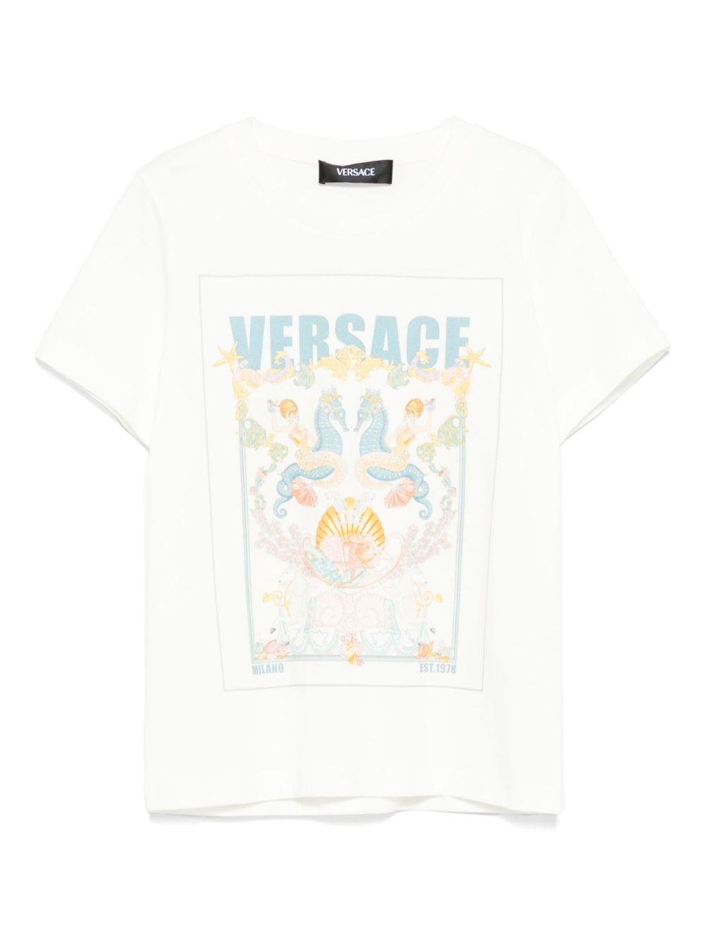 T-shirt per bambina Versace Kids bianco con stampa grafica - Rubino Kids