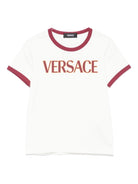 T-shirt per bambina Versace Kids biancon con bordi a contrasto - Rubino Kids
