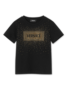 T-shirt per bambina Versace Kids nero con logo di strass - Rubino Kids