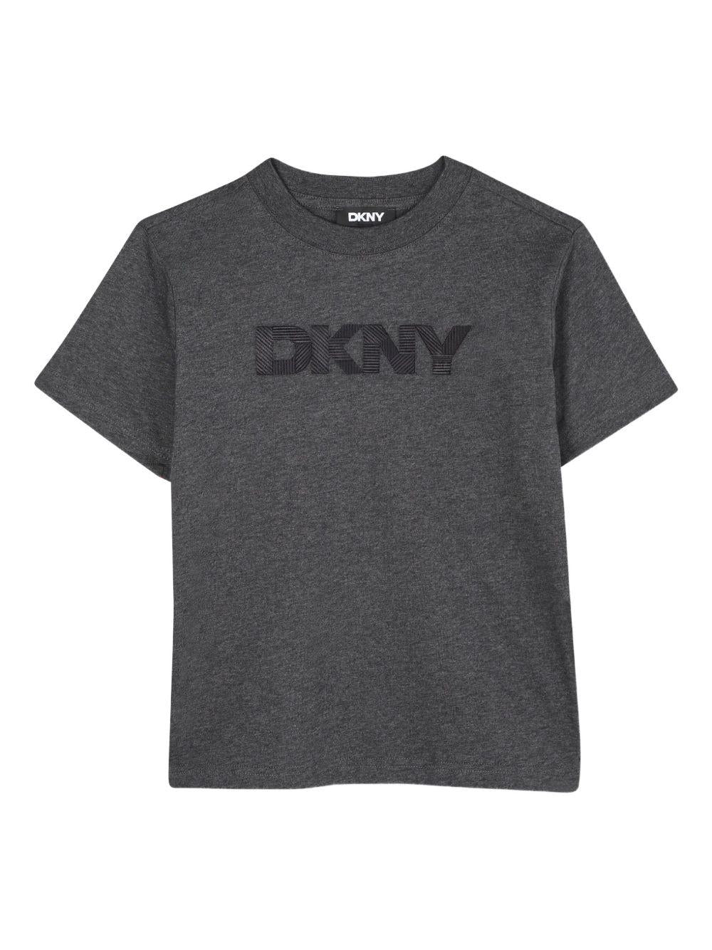 T-shirt per bambini Dkny Kids grigia con design con logo a contrasto - Rubino Kids
