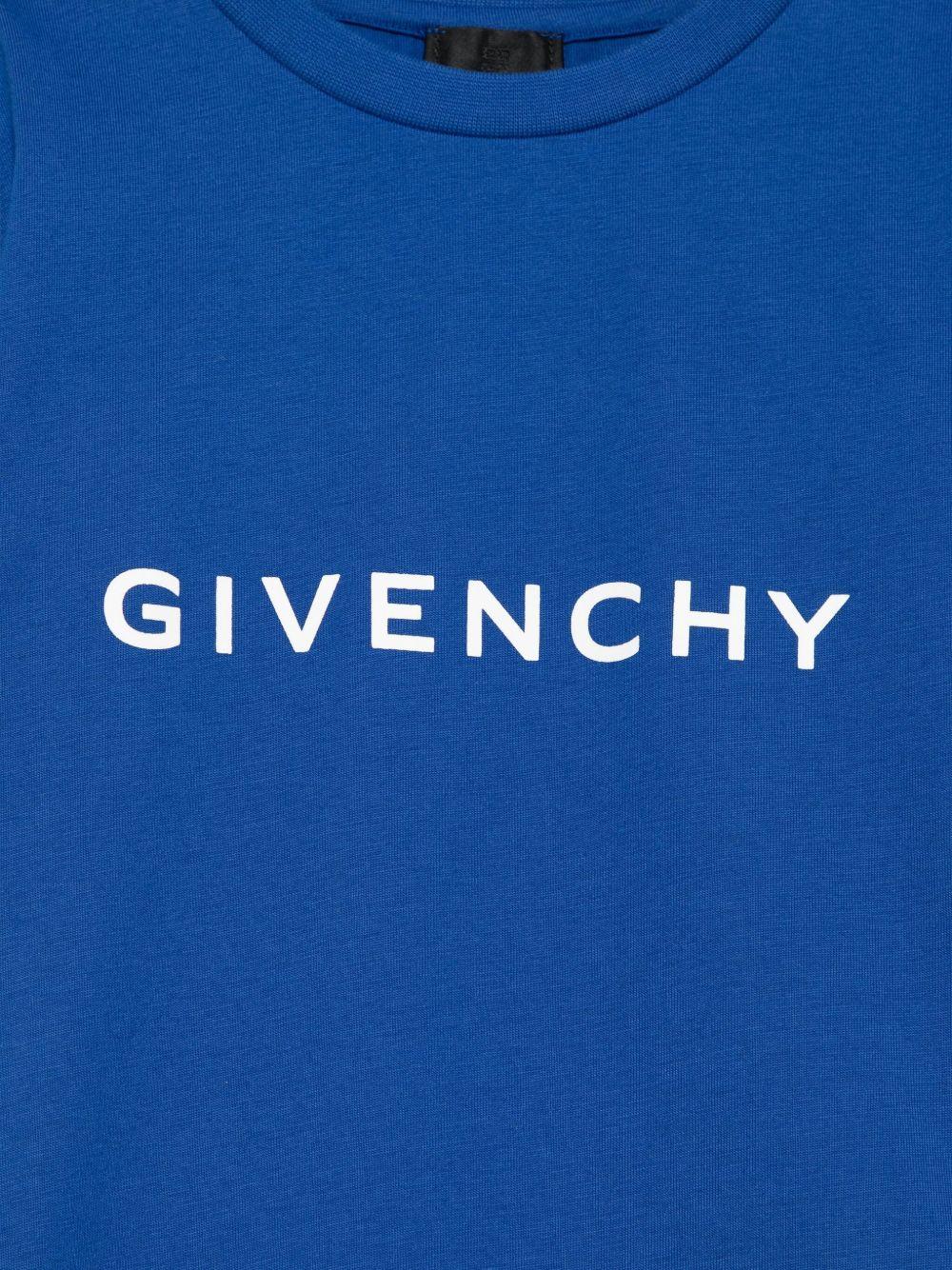T-shirt per bambini Givenchy Kids blu con scritta con logo - Rubino Kids