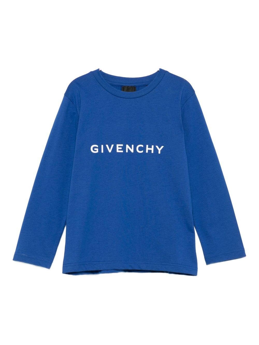 T-shirt per bambini Givenchy Kids blu con scritta con logo - Rubino Kids