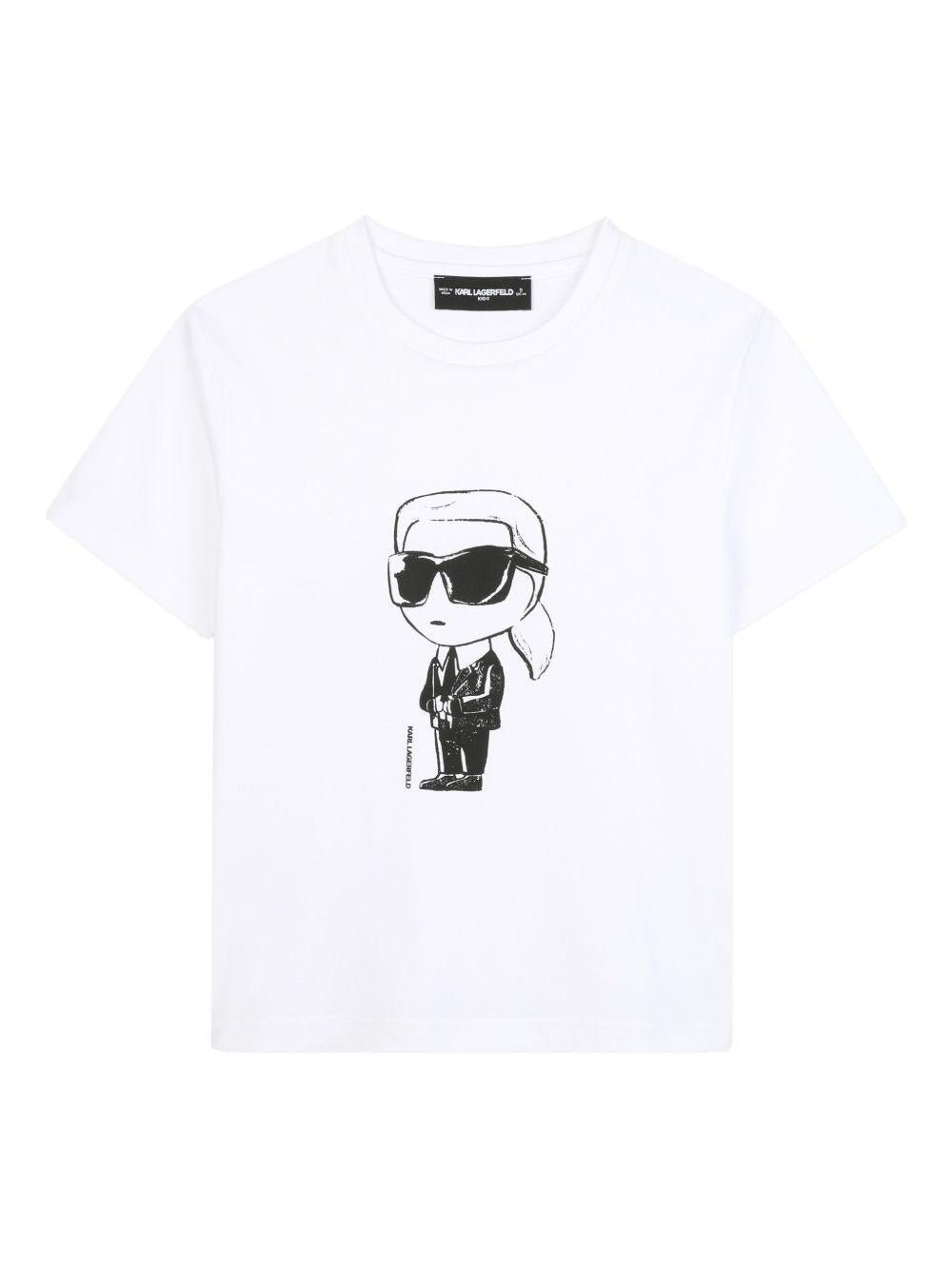 T-shirt per bambini Karl Lagerfeld kids bianca con stampa Ikonik Karl - Rubino Kids