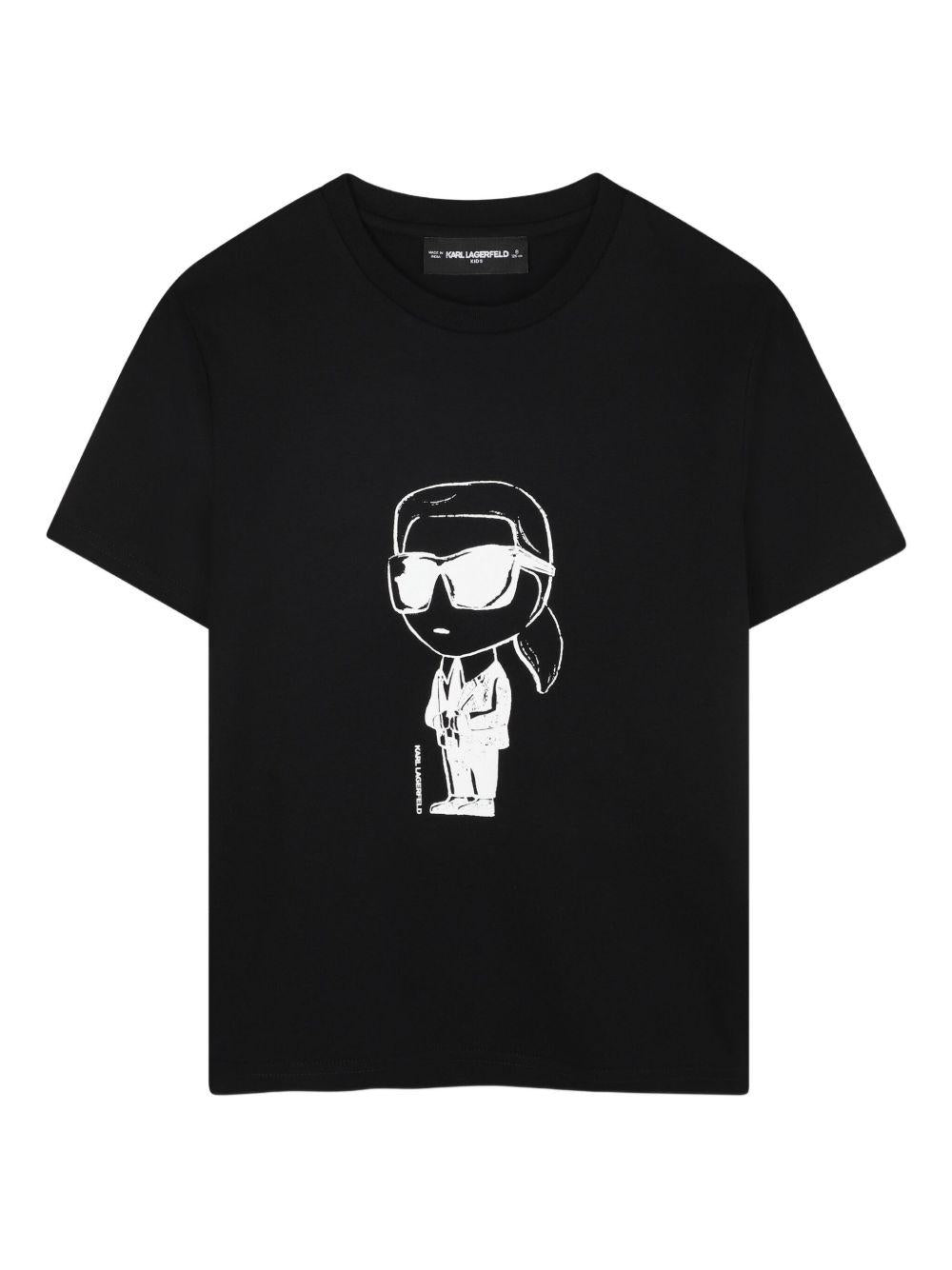 T-shirt per bambini Karl Lagerfeld kids nera con stampa Ikonik Karl - Rubino Kids