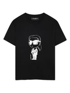 T-shirt per bambini Karl Lagerfeld kids nera con stampa Ikonik Karl - Rubino Kids