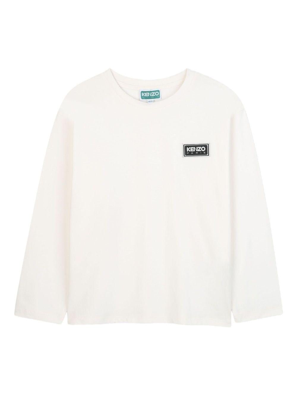 T-shirt per bambini Kenzo Kids bianca con dettaglio con stampa logo - Rubino Kids