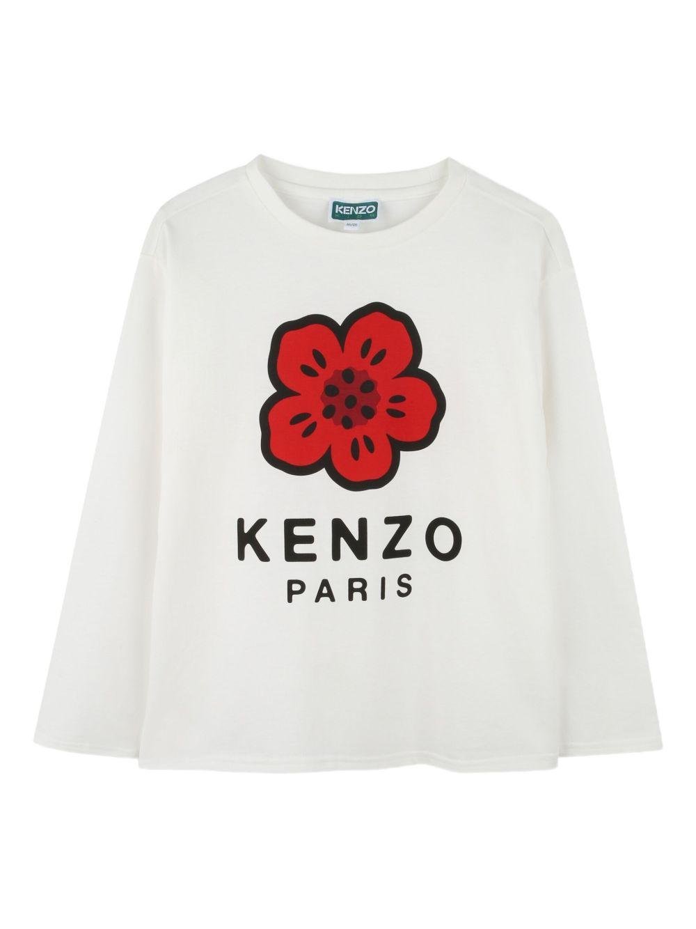 T-shirt per bambini Kenzo Kids bianco con stampa a fiori - Rubino Kids