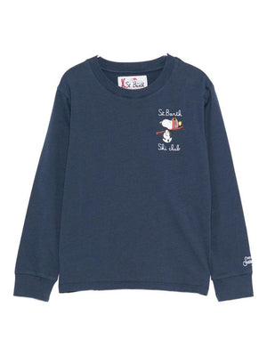 MC2 Saint Barth Kids blue T-shirt with Snoopy embroidery on the front