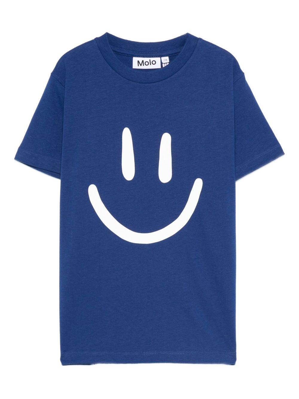 T-shirt per bambini Molo blu con stampa faccina sorridente - Rubino Kids