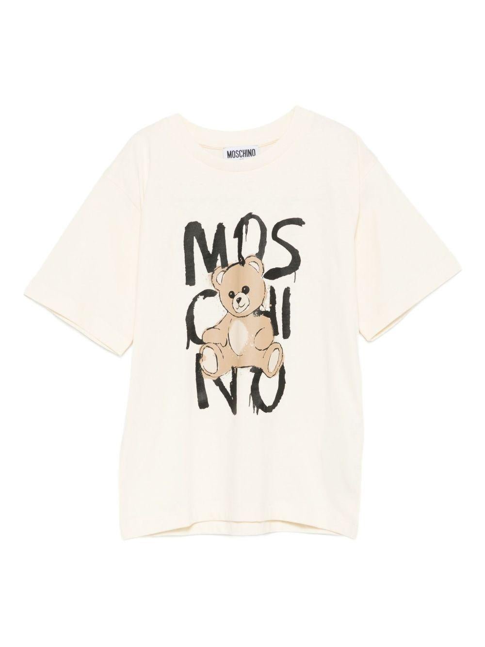 T-shirt per bambini Moschino Kids beige con stampa e logo - Rubino Kids