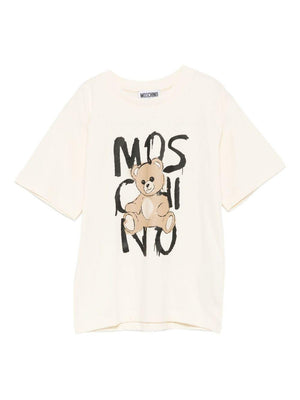 T-shirt per bambini Moschino Kids beige con stampa e logo