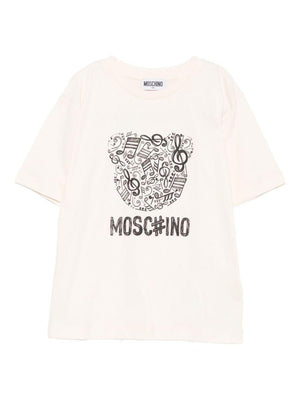 T-shirt per bambini Moschino Kids beige con stampa grafica