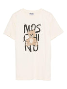 T-shirt per bambini Moschino Kids beige con stampa orsetto - Rubino Kids